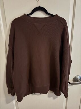 Aerie Cozy Ribbed Crewneck Sweatshirt - Chocolate Brown, Size Small
